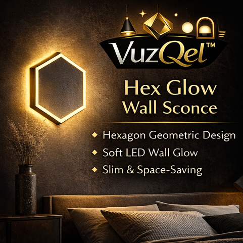 VuzQel™ Hex Glow Wall Sconce – Minimalist LED Geometric Wall Light for Bedroom & Hallway Decor