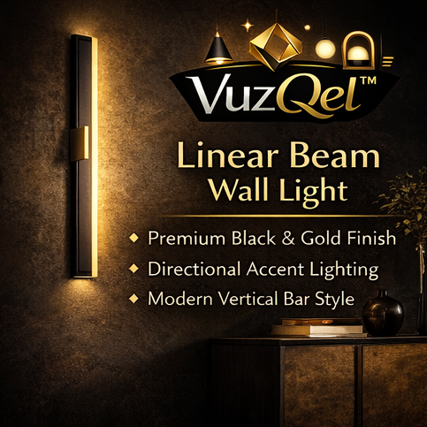 VuzQel™ Linear Beam Wall Light – Black & Gold Modern LED Bar Sconce for Living Room Accent Lighting