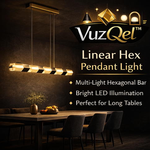 VuzQel™ Linear Hex Pendant Light – Multi-Light Geometric LED Bar Hanging Fixture for Kitchen Island