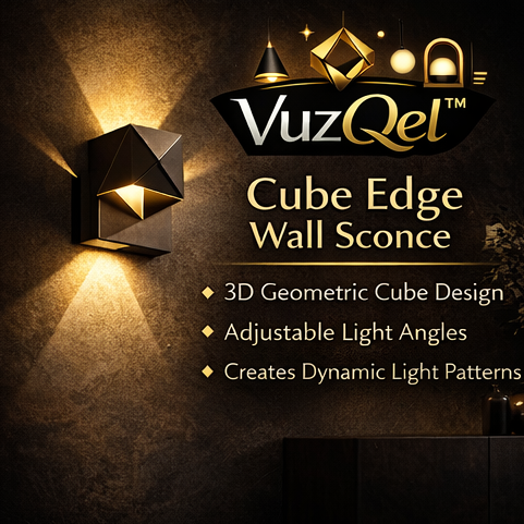 VuzQel™ Cube Edge Wall Sconce – 3D Geometric LED Wall Lamp with Adjustable Light Angles