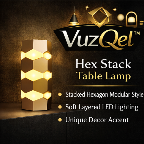 VuzQel™ Hex Stack Table Lamp – Multi-Layer Geometric LED Lamp with Modular Hex Design